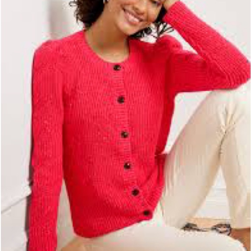 Talbots | PUFF SLEEVE CARDIGAN - TWEED Red Size Large